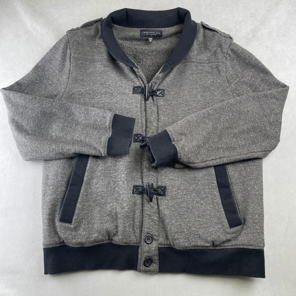 21 Men Gray Fleece Lined Duffle Jacket Military Toggle Button Up Epaulettes XL